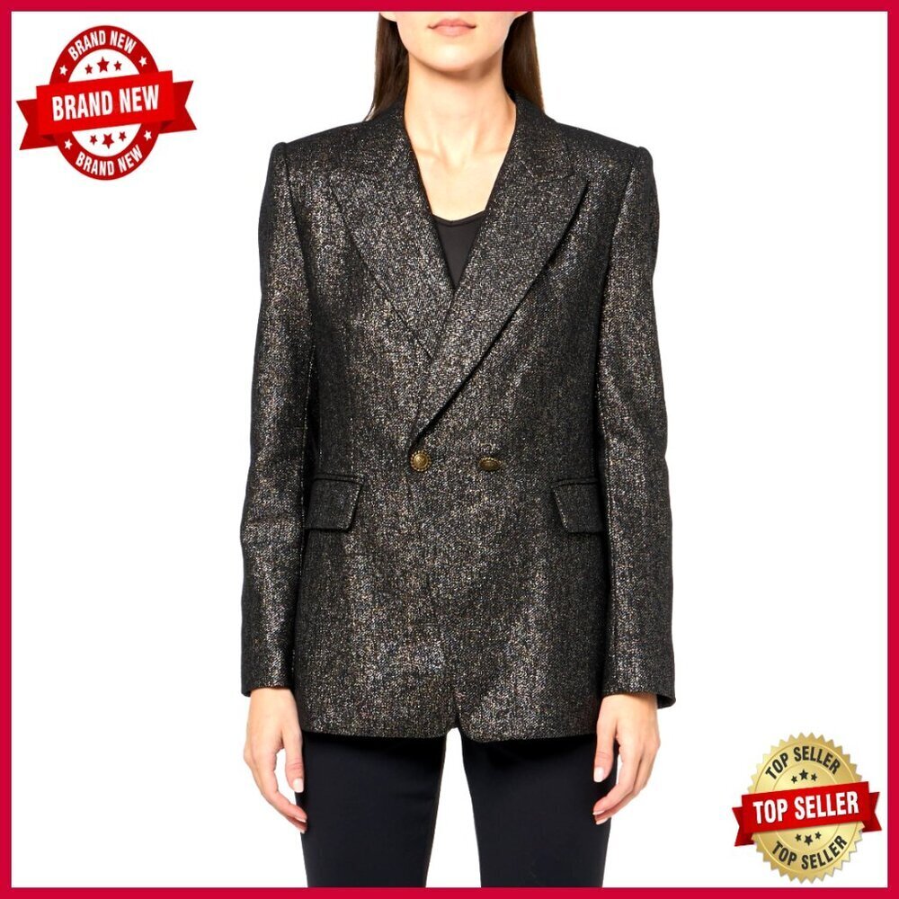 Sparkly Wool Blend Blazer Jacket, Long Sleeve, Standard Length